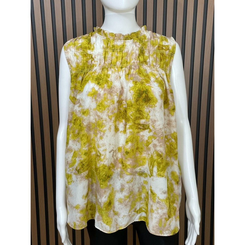 Joie Fern Women's Top Blouse Smocked Ruffle‎ Collar Keyhole Boho XL White Floral